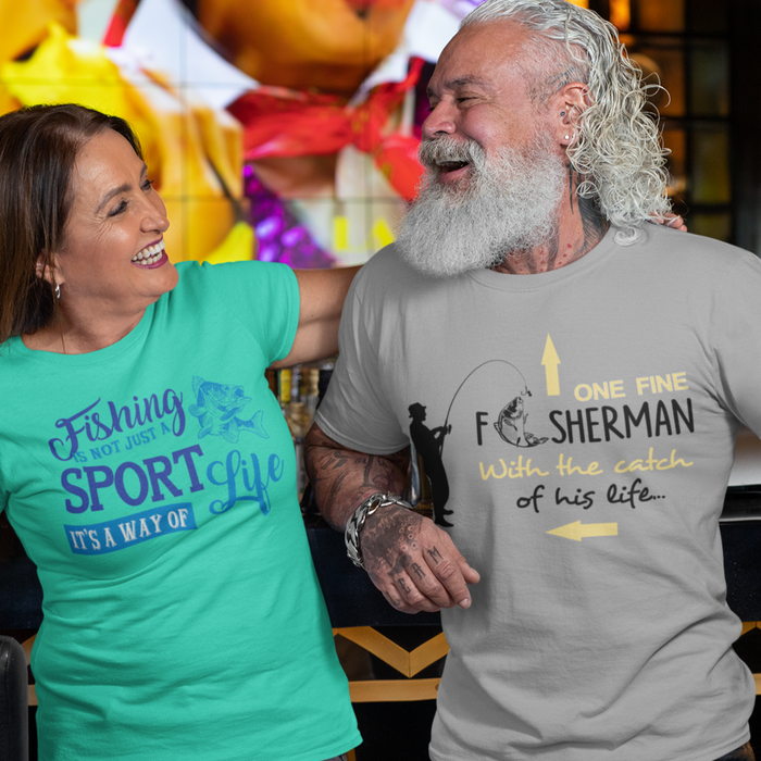 One Fine Fisherman, with the catch of his life.  Fishing Humour T-shirt