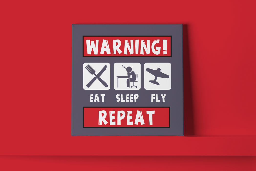 Warning Eat Sleep Fly Repeat Metal Wall Sign